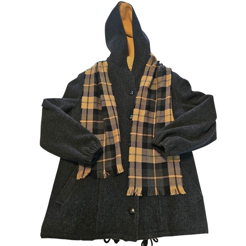 Authentic Mackintosh‎ Womens Wool Jacket Scarf Zip Grey Tan USA L